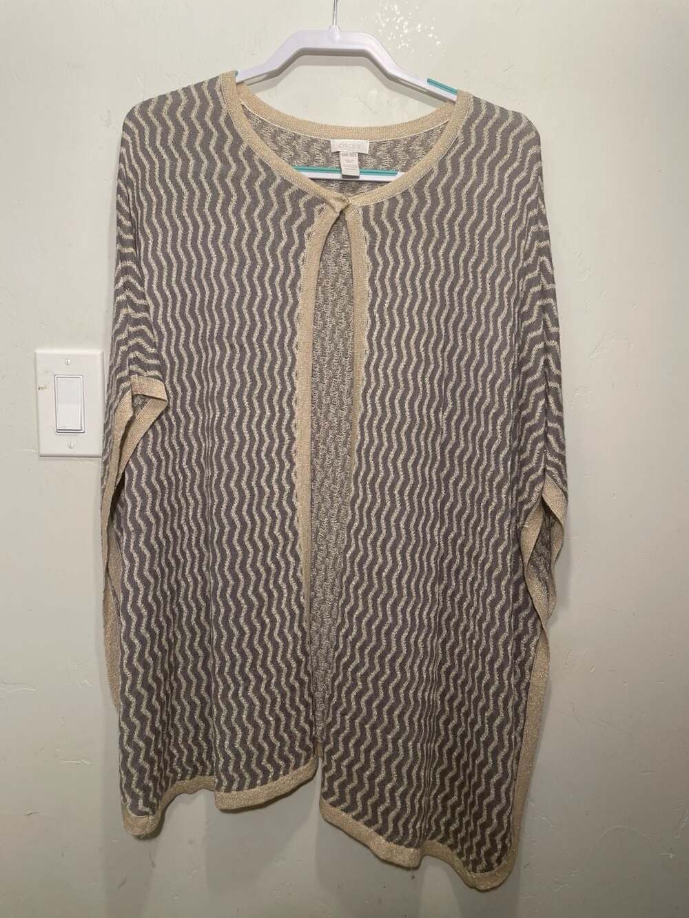 Chico's One Size Metallic Wave Pattern Open Front Poncho Cardigan